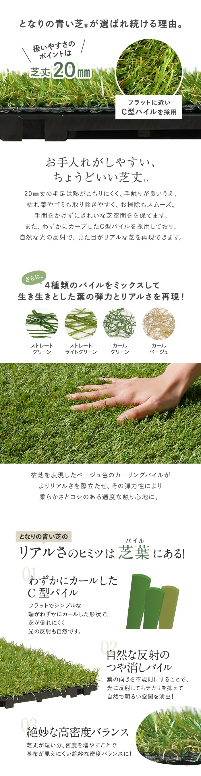 【15枚入】 ジョイント人工芝タイル ビテラス 「となりの青い芝」 20mm丈 30×30 ベランダ DIY