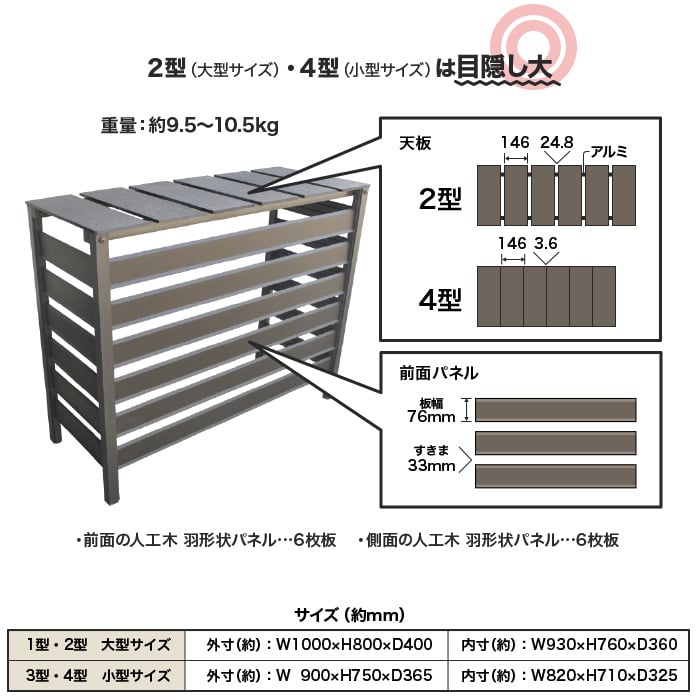 人工木 アルミ製 エアコン室外機カバー 4型 目隠し コンパクトサイズ Resta