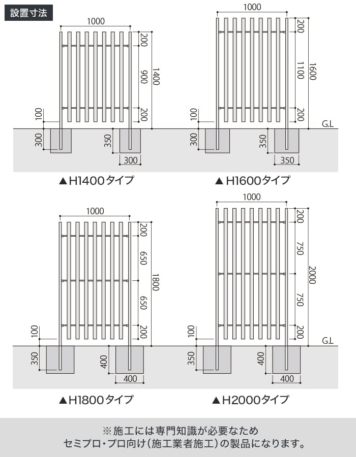 ハイブリッド彩木 ストライプフェンス 50×50 縦格子 H2000 フェンス(W960) HAC55K