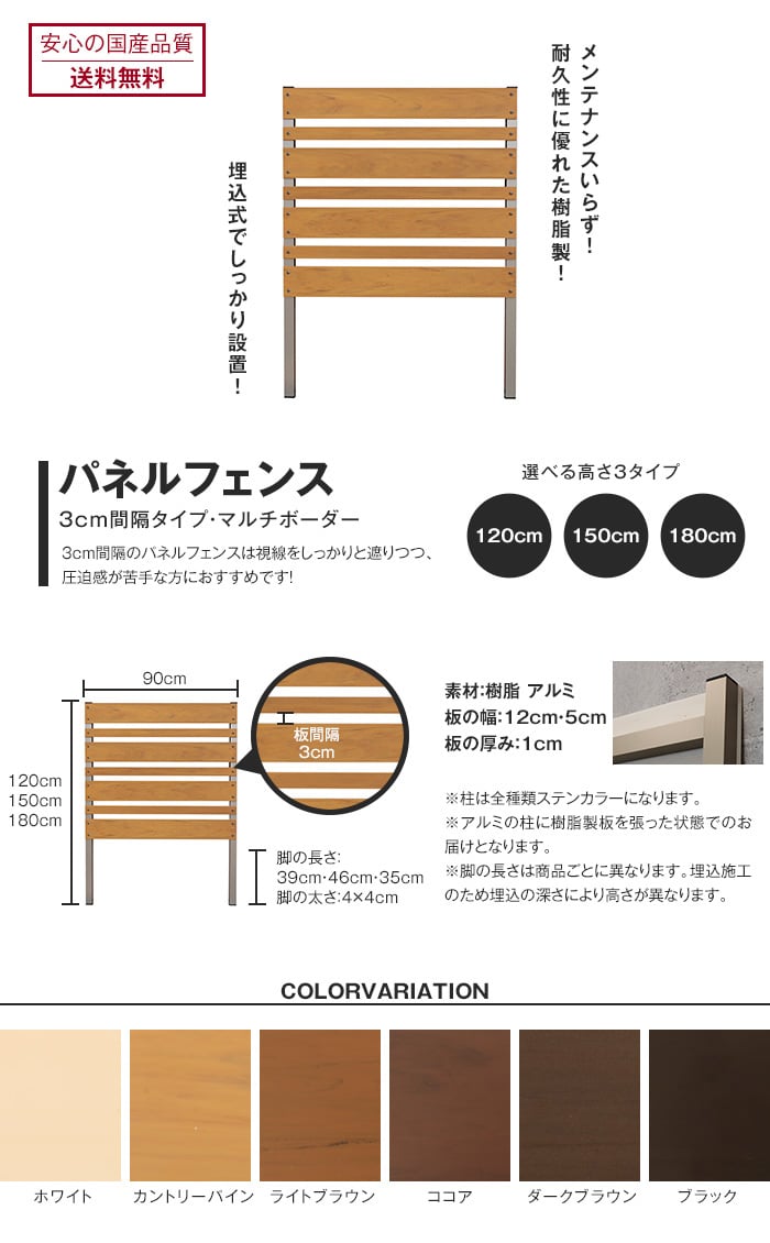 お庭の目隠し、ガーデニングに! 本格DIY【樹脂製】パネルフェンス単体 マルチボーダー 3cm間隔 幅90×高さ120cm フェンスの通販  DIYショップRESTA