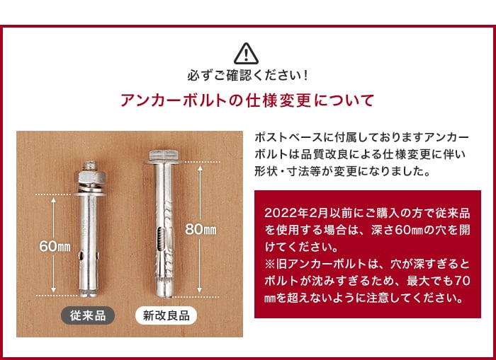 アンカーボルトの仕様変更について