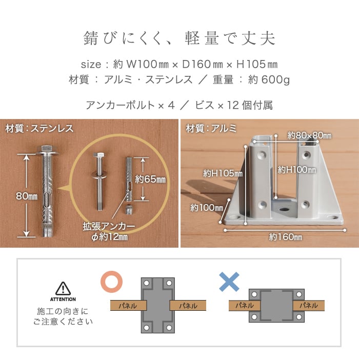 【傷ありアウトレット】RESIN WOOD FENCE ポストベース（アンカー、ビス付属）