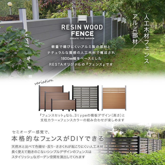 RESIN WOOD FENCE コンクリート施工 【基本セット】 C.セミプライバシーtype H1300mm