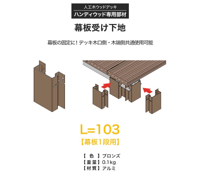 ハンディウッド専用 幕板受け下地金具 L=103 （幕板1段用）