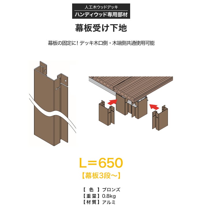 ハンディウッド専用 幕板受け下地金具 L=650 （幕板3段～）