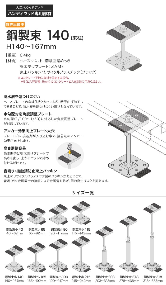 ハンディウッド専用 鋼製束小 140 H140～167