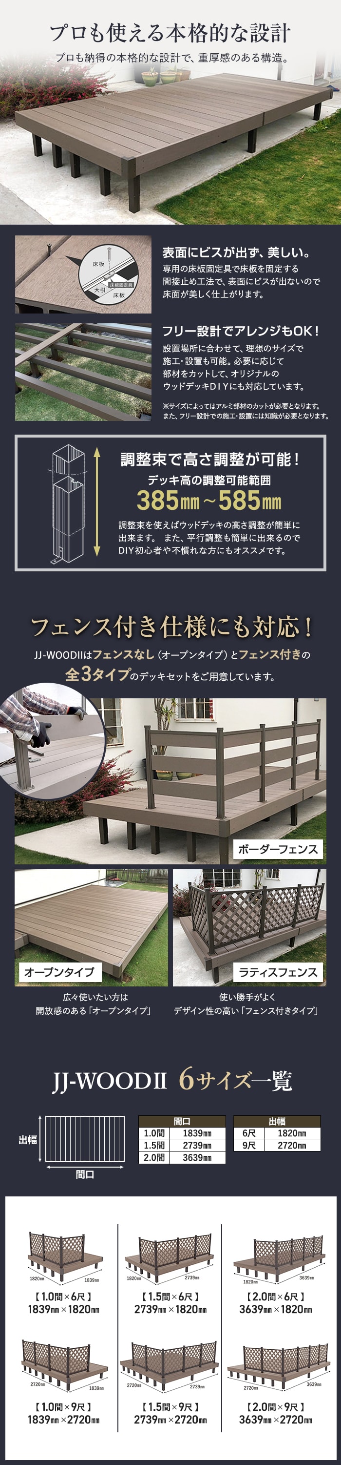 人工木ウッドデッキ JJ-WOOD2 1.0間×6尺 ラティスフェンス付