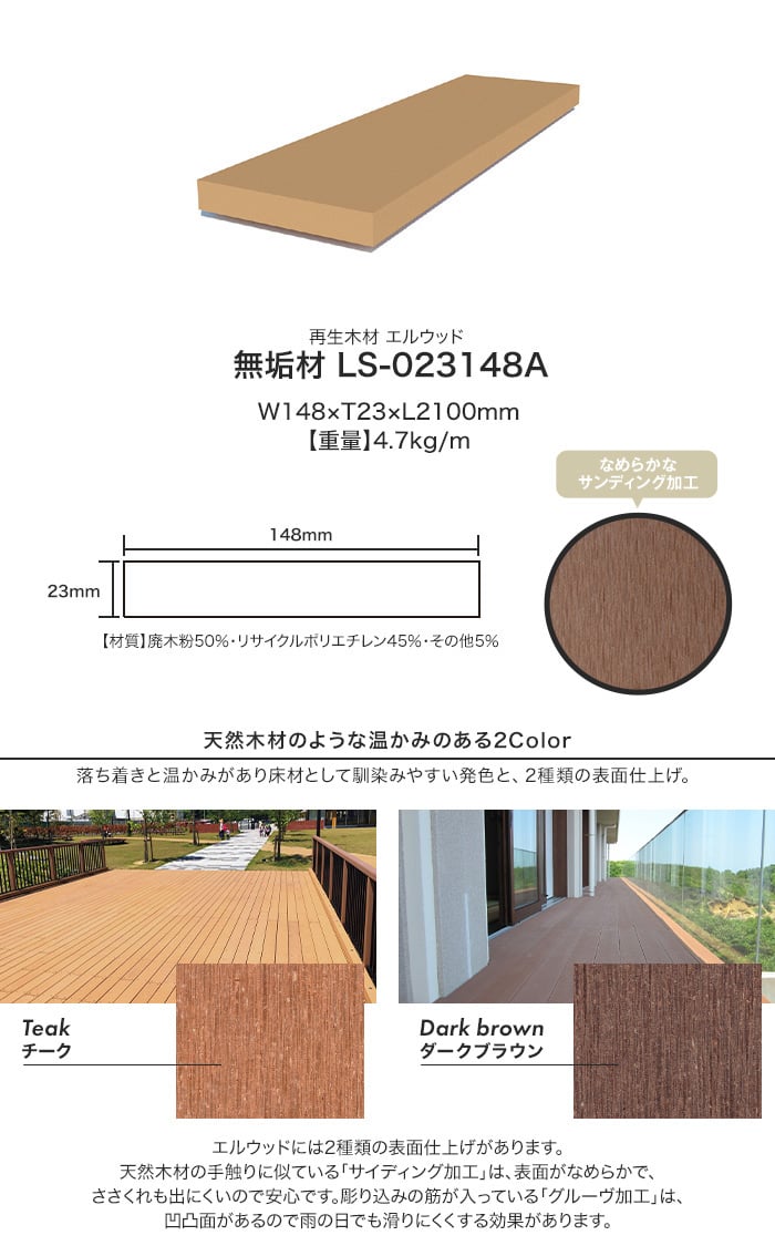 人工木ウッドデッキ L Wood (エルウッド) 無垢材 LS-023148A