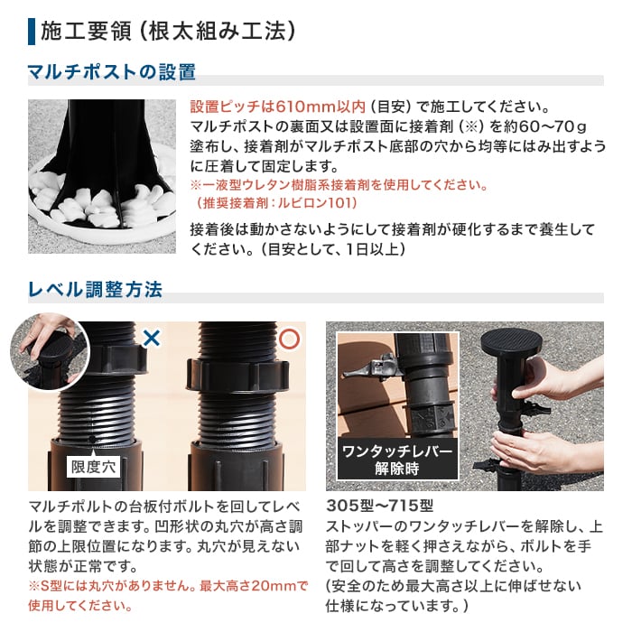 屋外デッキ用 樹脂製支持脚 フクビ マルチポスト 4A型 （調整範囲：74～102mm） | ウッドデッキの通販 | DIYショップRESTA