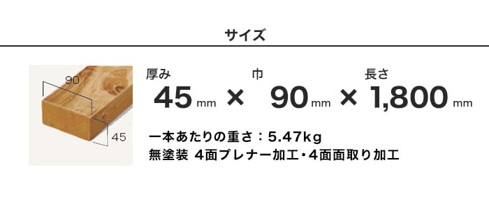 ウッドデッキ オーストラリアサイプレス 無塗装 45×90×1800