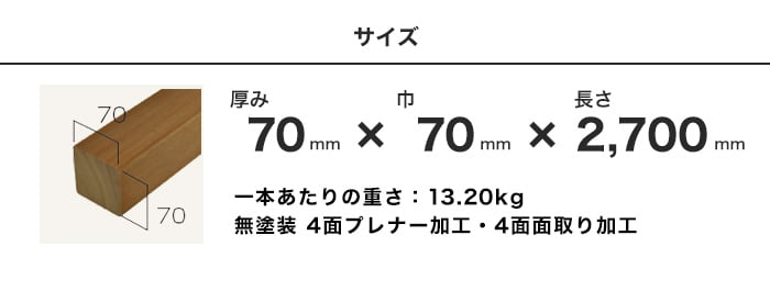 ウッドデッキ セランガンバツ 無塗装 70×70×2700