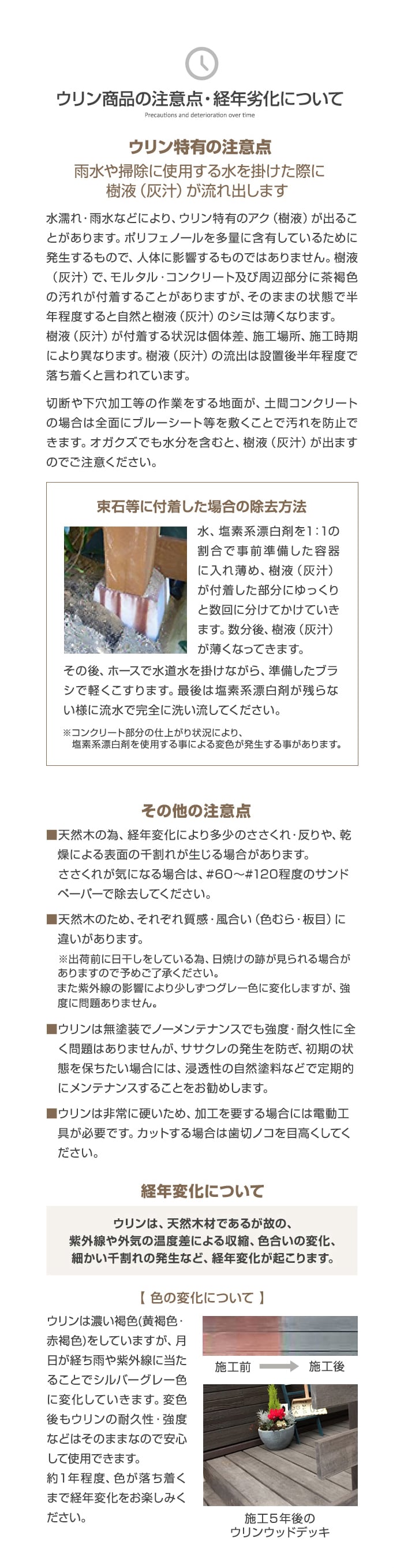 ウリン商品の注意点・経年劣化について