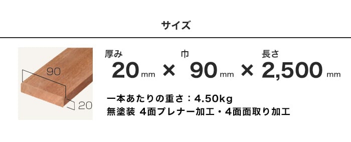 ウッドデッキ ウリン 無塗装 20×90×2500