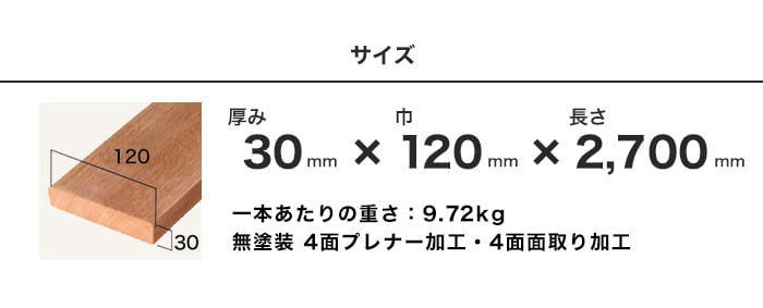 ウッドデッキ ウリン 無塗装 30×120×2700