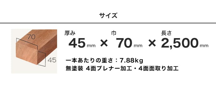 ウッドデッキ ウリン 無塗装 45×70×2500