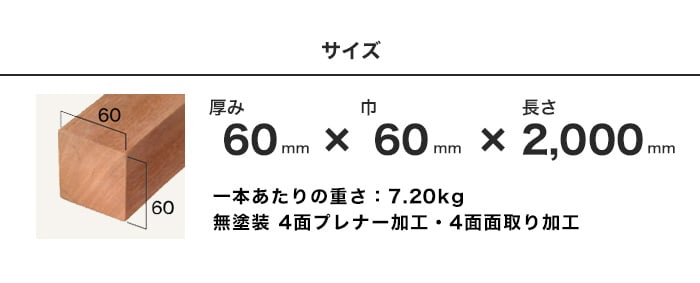 ウッドデッキ ウリン 無塗装 60×60×2000