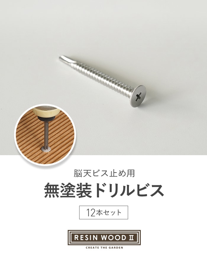 RESINWOOD2 デッキ脳天ビス止め用 無塗装ドリルビス 12本セット