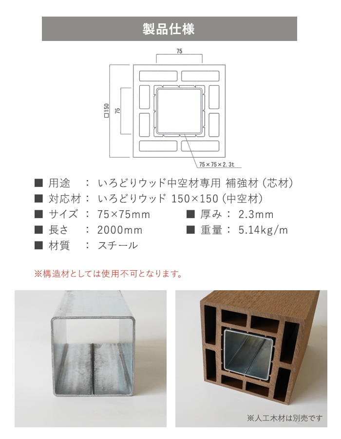 いろどりウッド 中空材専用 補強材(芯材) 150×150用