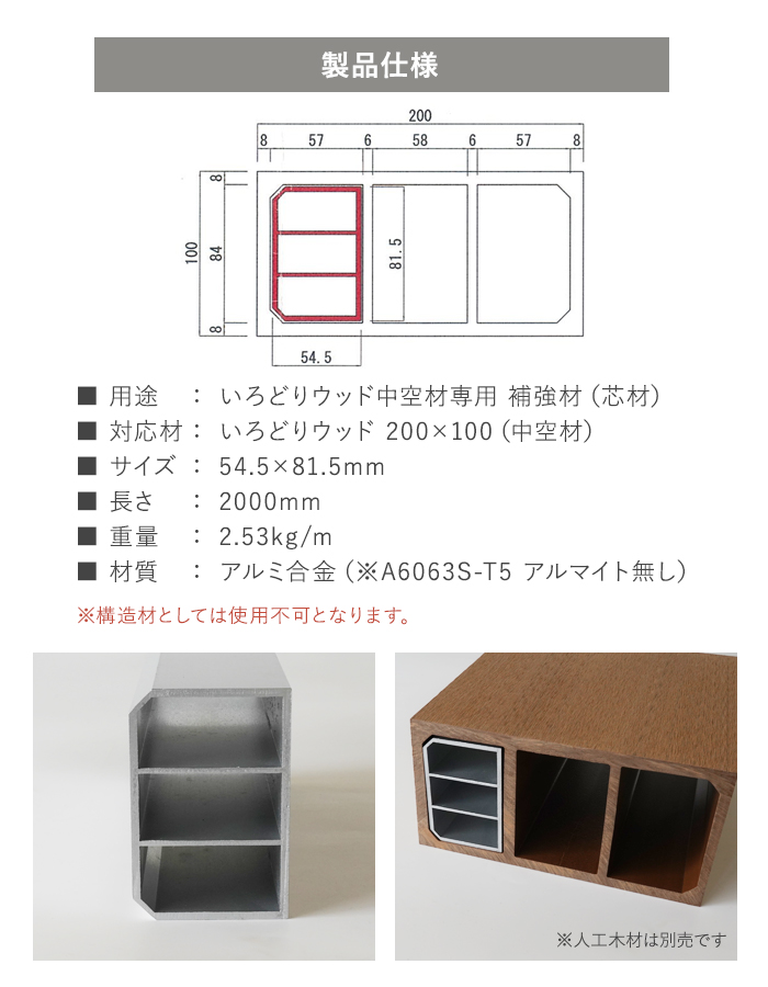 いろどりウッド 中空材専用 補強材(芯材) 200×100用