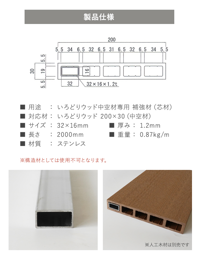 いろどりウッド 中空材専用 補強材(芯材) 200×30用