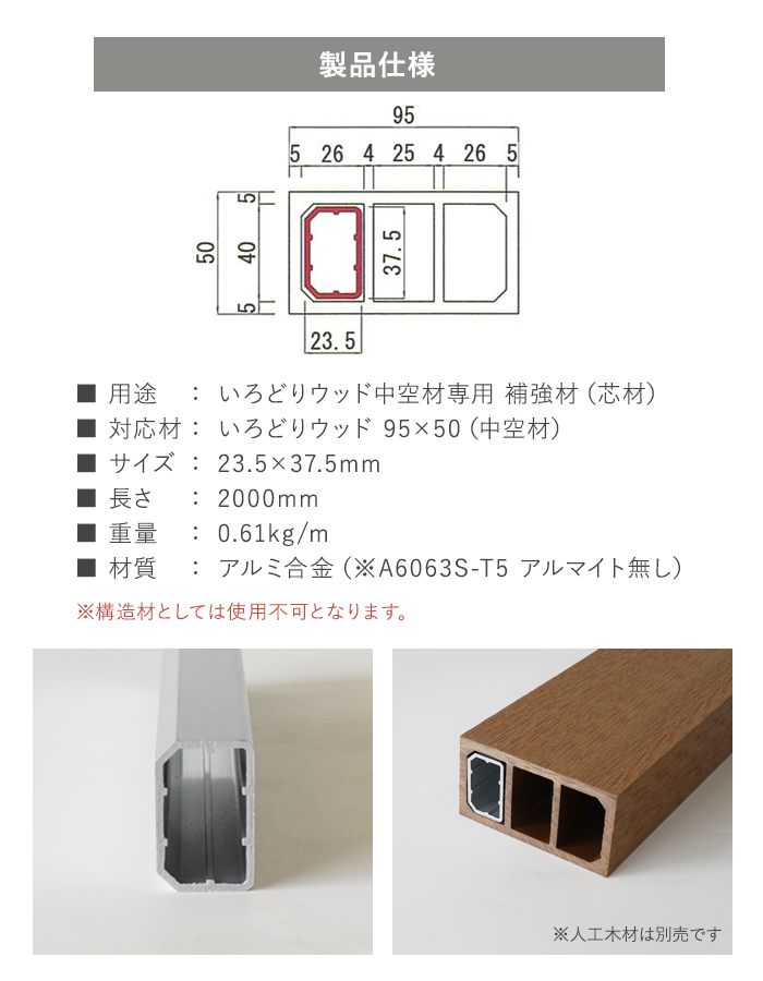 いろどりウッド 中空材専用 補強材(芯材) 95×50用