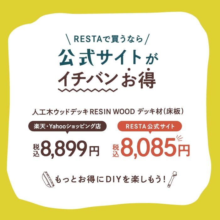 【5本セット】激安！RESTAオリジナル 人工木ウッドデッキ RESIN WOOD 2.1 デッキ材(床板) 中空仕様 長さ1.8m