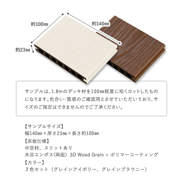 ウッドデッキ キット 人工木 RESTA RESIN WOOD プロテクト 床板 カットサンプル 2色セット