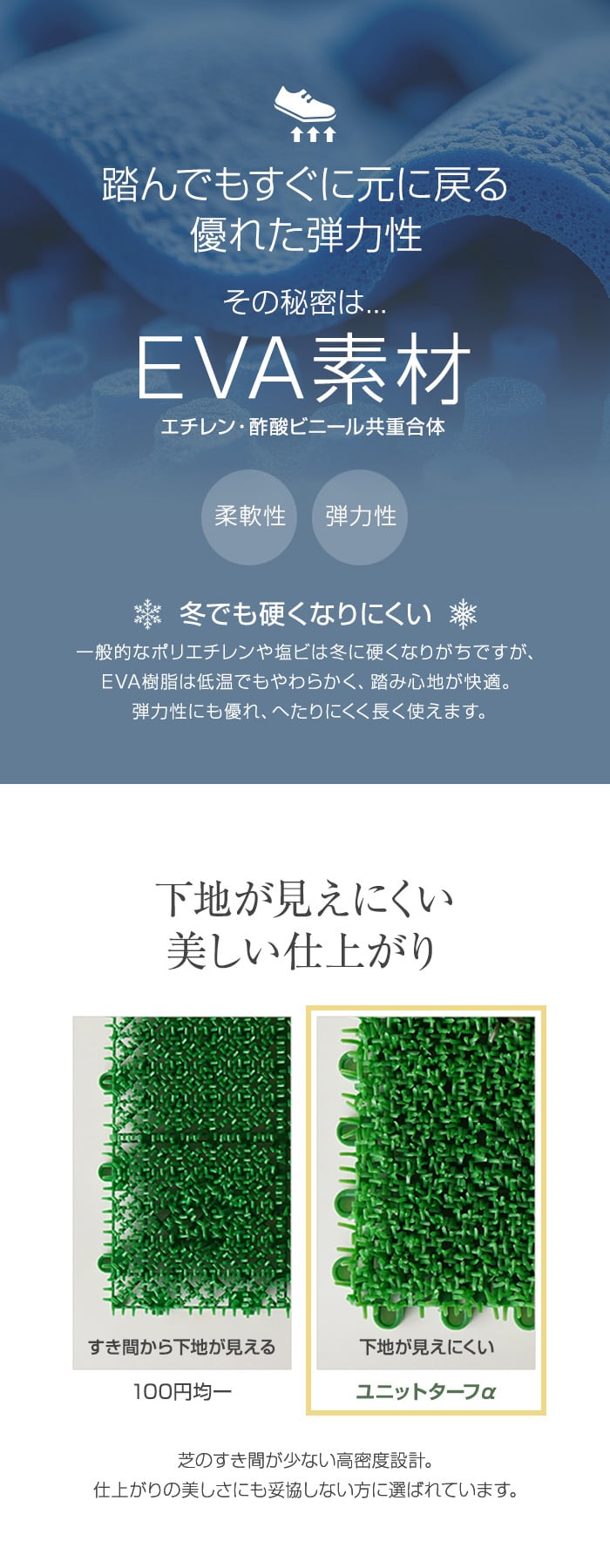 踏んでもすぐに元に戻る優れた弾力性