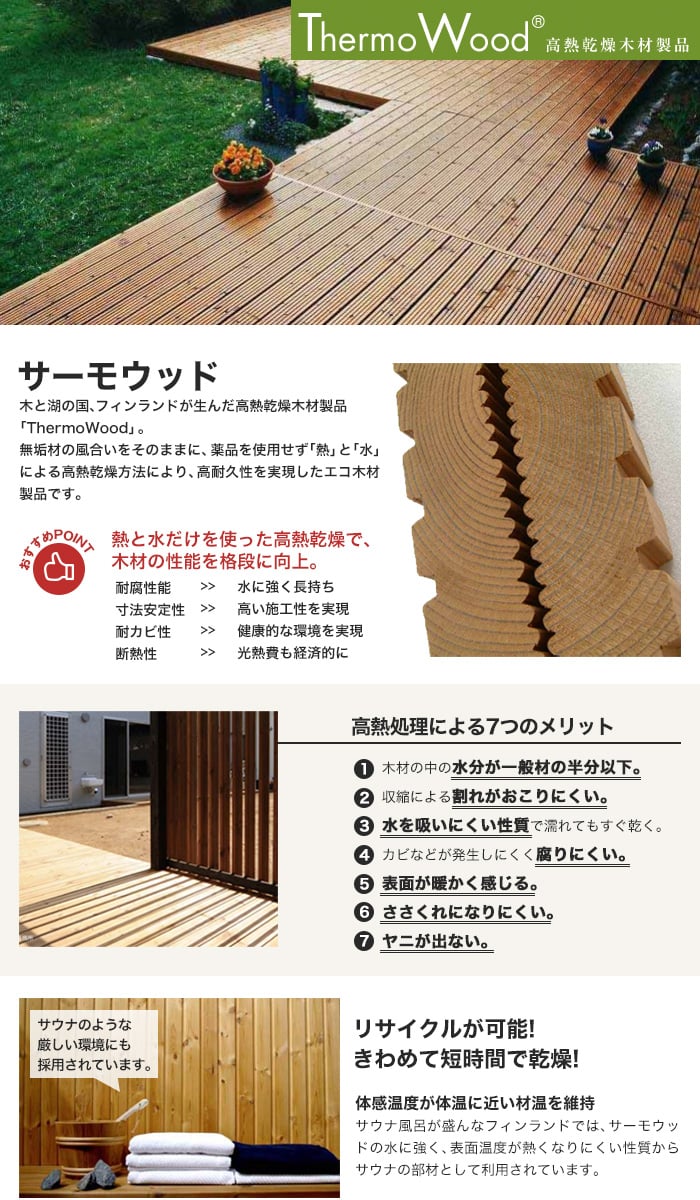 ウッドデッキ サーモウッド ThermoWood 無塗装 SHP 26×92×2400