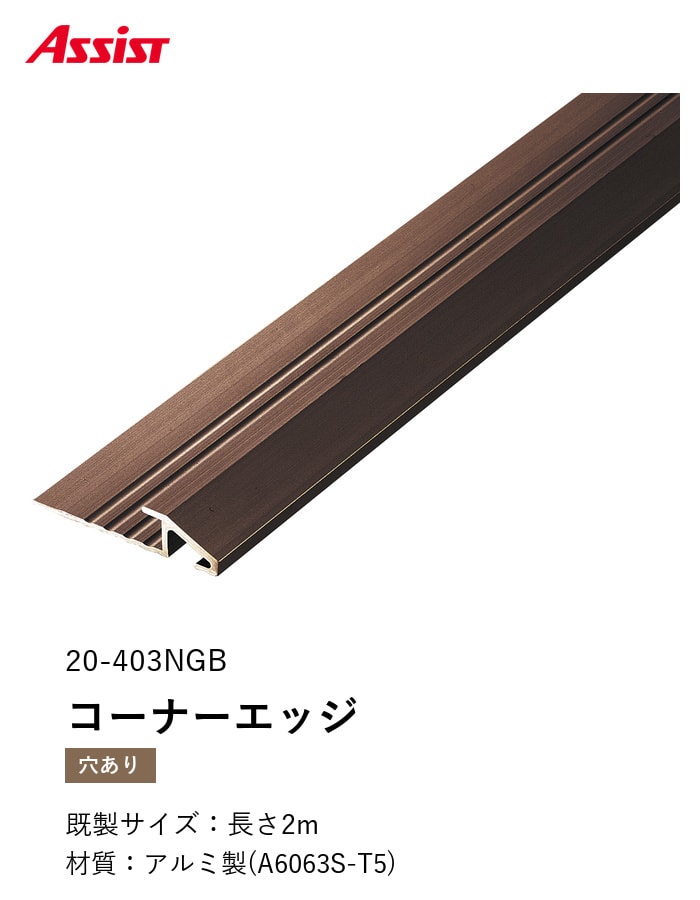 カーペット見切り アルミ コーナーエッジ 20-403NGB (対応厚み:~5.3mm) 既製サイズ 2m