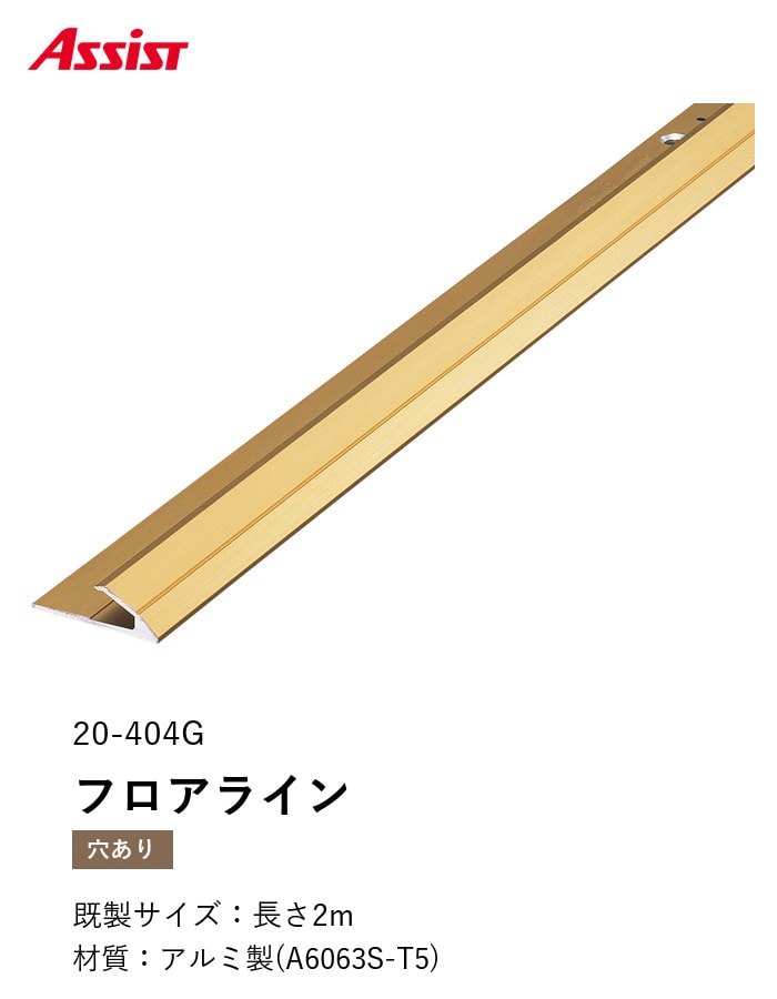 カーペット見切り アルミ フロアライン 20-404G 穴有（対応厚み：～6.5mm） 既製サイズ 2m