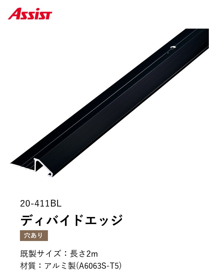 カーペット見切り アルミ ディバイドエッジ 20-411BL 穴有（対応厚み：～10.5mm） 既製サイズ 2m