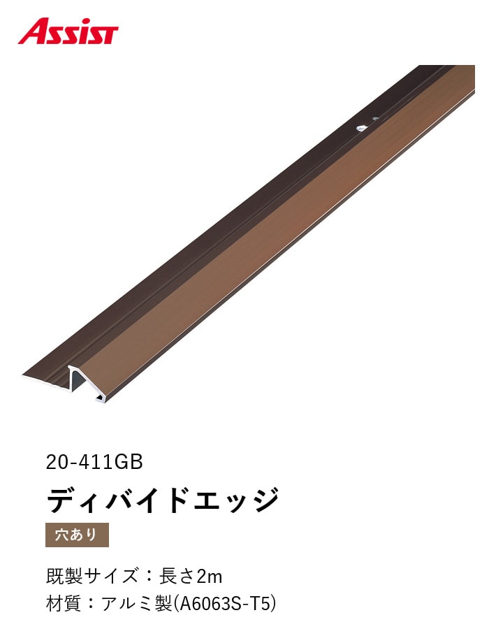 カーペット見切り アルミ ディバイドエッジ 20-411GB 穴有(対応厚み:~10.5mm) 既製サイズ 2m