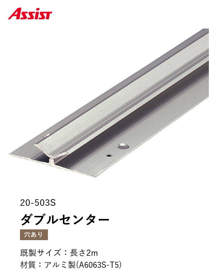 カーペット見切り アルミ ダブルセンター 20-503S 穴有(対応厚み:~7.5mm) 既製サイズ 2m