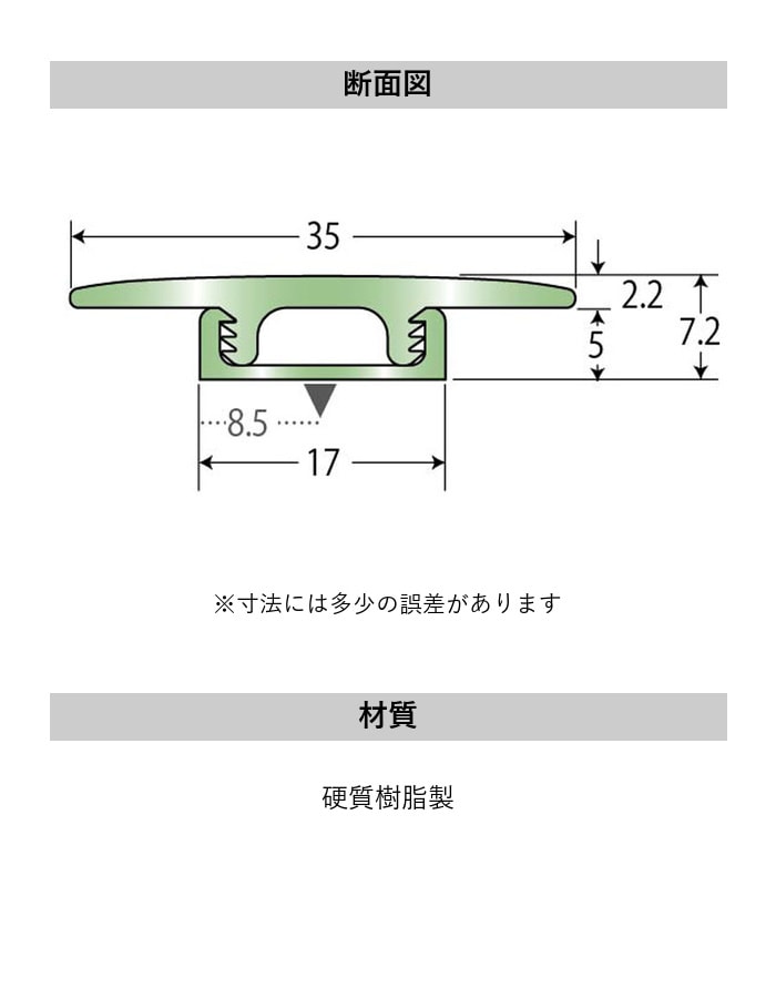 塩ビ系硬質床材見切り センタータイプセット 23-1401 （対応厚み：5mm～7mm） 既製サイズ 2m